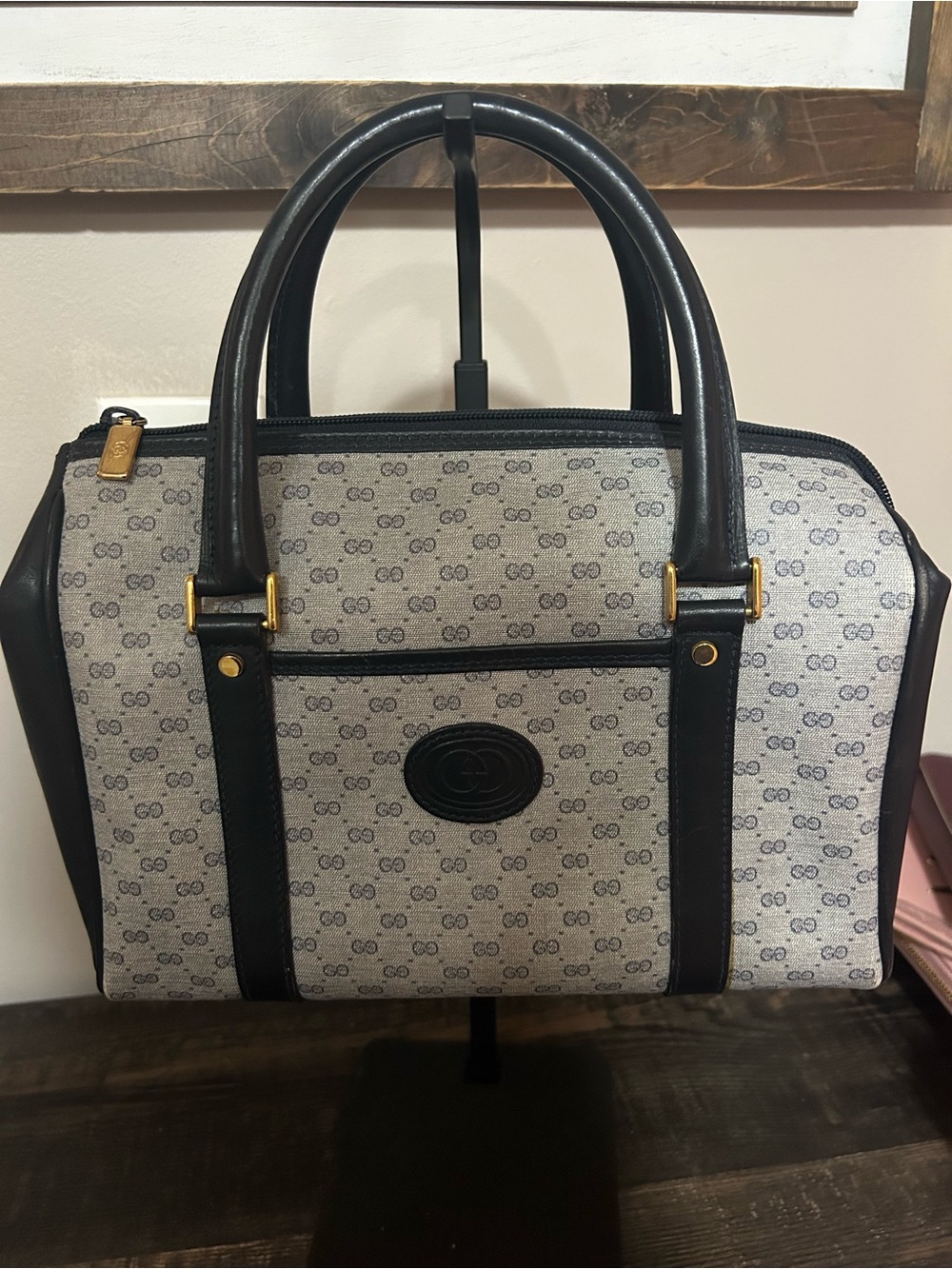 Authentic Gucci Vintage GG Monogram Boston Satchel Handbag